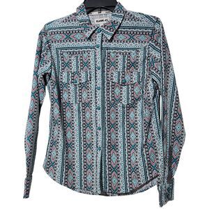 Rank 45 Women Shirt Size Small Green Snap Buttons Longsleeve With Pockets